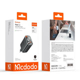 Incarcator retea Mcdodo FreeGo Series (CH-4100), Integrat USB-C Retractabil Cable, USB-A/C, 67W, Afisaj digital, 65cm, negru