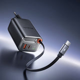 Incarcator retea Mcdodo FreeGo Series (CH-4100), Integrat USB-C Retractabil Cable, USB-A/C, 67W, Afisaj digital, 65cm, negru