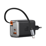 Incarcator retea Mcdodo FreeGo Series (CH-4100), Integrat USB-C Retractabil Cable, USB-A/C, 67W, Afisaj digital, 65cm, negru