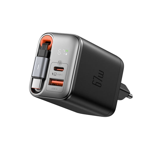 Incarcator retea Mcdodo FreeGo Series (CH-4100), Integrat USB-C Retractabil Cable, USB-A/C, 67W, Afisaj digital, 65cm, negru