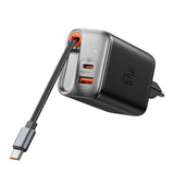 Incarcator retea Mcdodo FreeGo Series (CH-4100), Integrat USB-C Retractabil Cable, USB-A/C, 67W, Afisaj digital, 65cm, negru