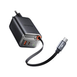 Incarcator retea Mcdodo FreeGo Series (CH-4100), Integrat USB-C Retractabil Cable, USB-A/C, 67W, Afisaj digital, 65cm, negru