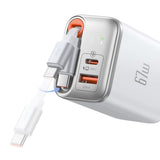 Incarcator retea Mcdodo FreeGo Series (CH-4103), Integrat USB-C Retractabil Cable, USB-A/C, 67W, Afisaj digital, 65cm, alb