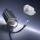 Incarcator retea Mcdodo FreeGo Series (CH-4103), Integrat USB-C Retractabil Cable, USB-A/C, 67W, Afisaj digital, 65cm, alb