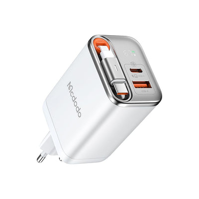 Incarcator retea Mcdodo FreeGo Series (CH-4103), Integrat USB-C Retractabil Cable, USB-A/C, 67W, Afisaj digital, 65cm, alb