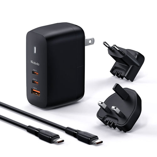 Adaptor pentru Calatorie Mcdodo Mecha Series (CH-8442), Cable Included, UK/US/EU Plugs, 65W, 2x Type-C, USB-A, Negru