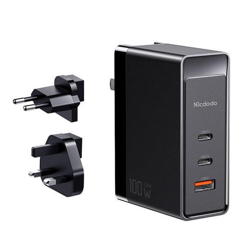 Adaptor pentru Calatorie Universal Mcdodo Nuc AR Power Series (CH-8101 Pro), UK/US/EU Plug, 2x Type-C, USB-A, 100W, GaN, Negru