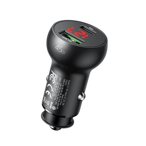 Incarcator auto Mcdodo (CC-7030), Dual Port, Incarcare rapida, 45W, Afisaj digital, Multiple Protections, negru