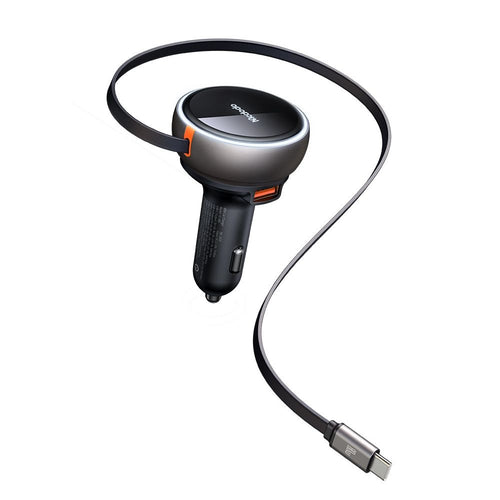 Incarcator auto Mcdodo (CC-4850), cu USB-C Retractabil Cable, 80W, Dual Port, Indicator Light Ring, 80cm, negru