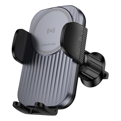 Suport auto Borofone cu Wireless Charging Path (BH221), Incarcare rapida, 15W, Secure Grip, gri