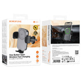 Suport auto Borofone cu Wireless Charging Path (BH221), Incarcare rapida, 15W, Secure Grip, gri