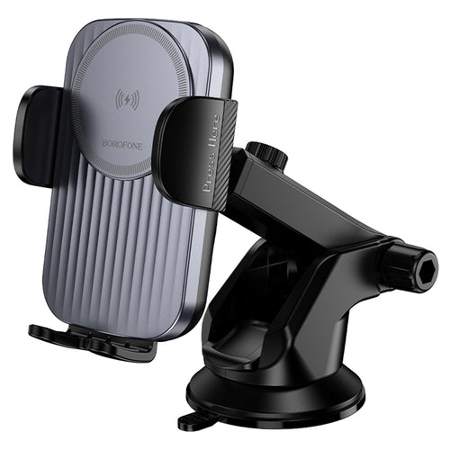 Suport auto Borofone cu Wireless Charging Leading (BH222), pentru Bord/Parbriz, Secure Grip, 15W, gri