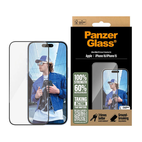 Folie de protectie pentru iPhone 15, PanzerGlass® Ultra-Wide Fit Screen Protector