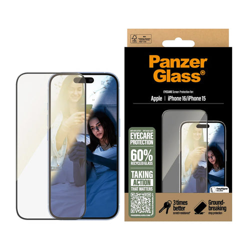 Folie de protectie pentru iPhone 15, PanzerGlass® Ultra-Wide Fit EyeCare Screen Protector