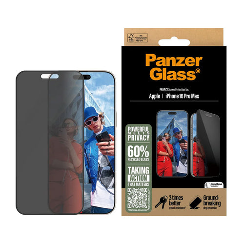 Folie de protectie pentru iPhone 16 Pro Max, PanzerGlass® Ultra-Wide Fit Privacy Screen Protector w. EasyAligner