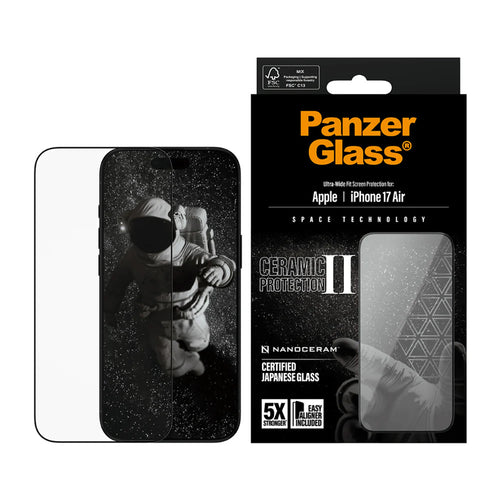 Folie de protectie pentru iPhone 17 Air, PanzerGlass® Ultra-Wide Fit Ceramic II Screen Protector w. EasyAligner