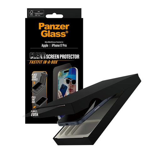 Folie de protectie pentru iPhone 17 Pro, PanzerGlass® Ultra-Wide Fit Screen Protector w. Fastfit IN-A-BOX