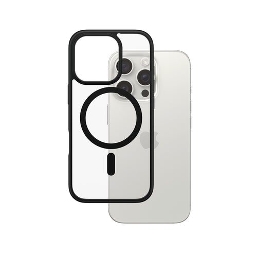 Husa pentru iPhone 16 Pro, PanzerGlass® HardCase Black MagSafe & Frame Series, transparenta