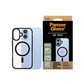 Husa pentru iPhone 16, PanzerGlass® HardCase Black MagSafe & Frame Series, transparenta