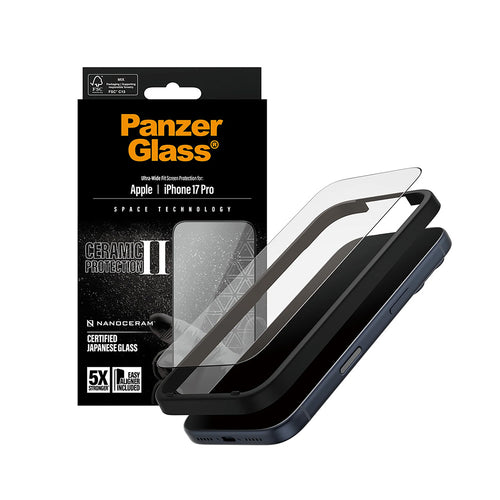 Folie de protectie pentru iPhone 17 Pro, PanzerGlass® Ultra-Wide Fit Ceramic II Screen Protector w. EasyAligner