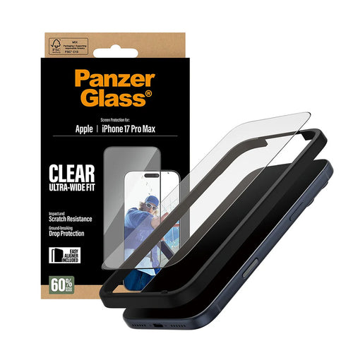 Folie de protectie pentru iPhone 17 Pro Max, PanzerGlass® Ultra-Wide Fit Screen Protector w. EasyAligner