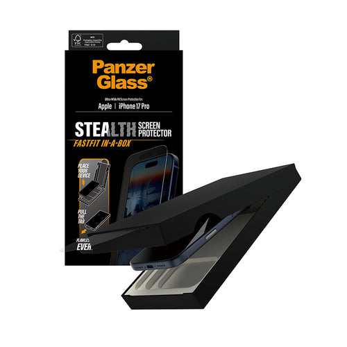 Folie de protectie pentru iPhone 17 Pro, PanzerGlass® Ultra-Wide Fit Stealth Screen Protector w. Fastfit IN-A-BOX