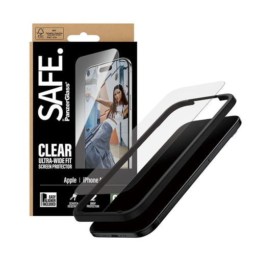 Folie de protectie pentru iPhone 17 Air, PanzerGlass® SAFE. Ultra-Wide Fit Screen Protector w. EasyAligner