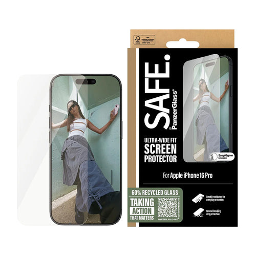 Folie de protectie pentru iPhone 16 Pro, PanzerGlass® SAFE. Ultra-Wide Fit Screen Protector