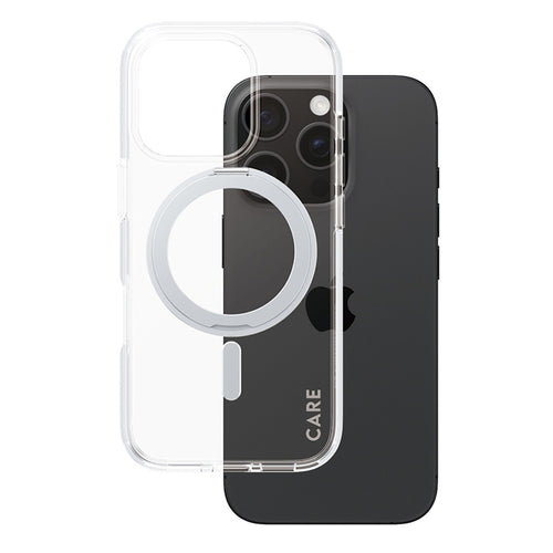 Husa pentru iPhone 16 Pro, PanzerGlass® Care Feature Silver Kickstand & MagSafe, transparenta