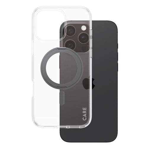 Husa pentru iPhone 16 Pro Max, PanzerGlass® Care Feature Black Kickstand & MagSafe, transparenta
