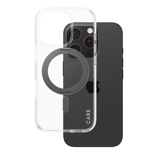 Husa pentru iPhone 16 Pro, PanzerGlass® Care Feature Black Kickstand & MagSafe, transparenta