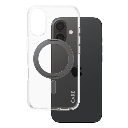 Husa pentru iPhone 16, PanzerGlass® Care Feature Black Kickstand & MagSafe, transparenta