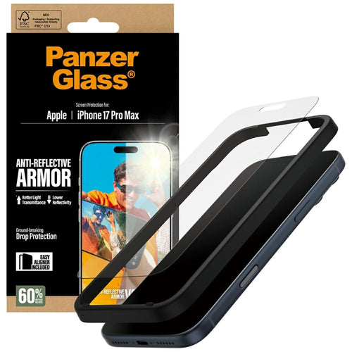 Folie de protectie pentru iPhone 17 Pro Max, PanzerGlass® Anti-Reflective Armor Screen Protector w. EasyAligner