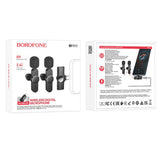 Microfon Borofone (2 pack) Wireless Lavalier Microphones Trophy (BFK12), 2.4Ghz, Type-C, Lightning, 70mAh, negru