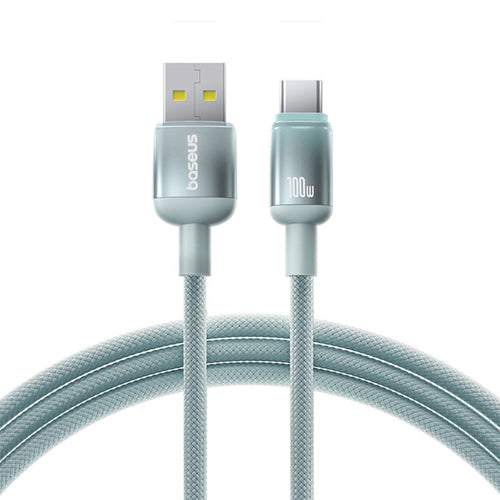 Cablu Baseus de date Discolor Series (E0420801), USB to Type-C, Braided Nylon Cord, 480Mbps, 100W, 2m, verde;albastru