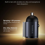 Incarcator auto Baseus Tiny Star Mini (C00035001121-03), 2x Type-C, 30W, cu Integrat Pull Handle, 12V to 24V, negru
