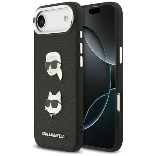 Husa pentru iPhone 17 Air, Karl Lagerfeld FW Grained Karl & Choupette Heads Pins & Logo (KLHCP17MPSFDHPOK), negru