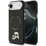 Husa pentru iPhone 17 Air, Karl Lagerfeld Leather Karl & Choupette Pins MagSafe (KLHMP17MPSMLRKCK), negru