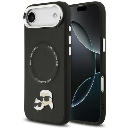 Husa pentru iPhone 17 Air, Karl Lagerfeld Leather Karl & Choupette Pins MagSafe (KLHMP17MPSMLRKCK), negru
