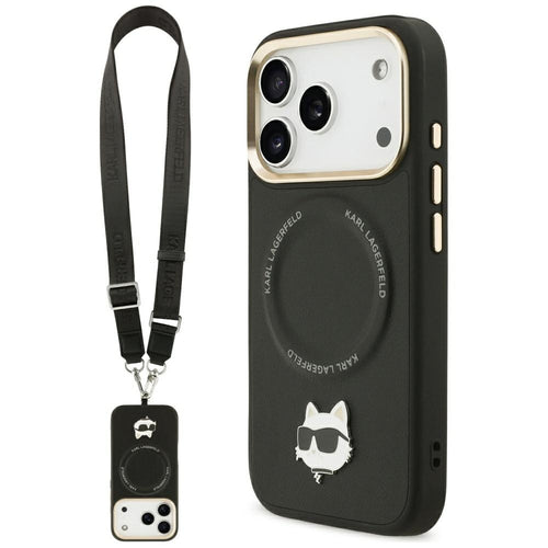 Husa pentru iPhone 17 Pro Max, Karl Lagerfeld Hardcase Big Strap Karl Metal Logo MagSafe (KLHMP17XPCRLRCHK), negru