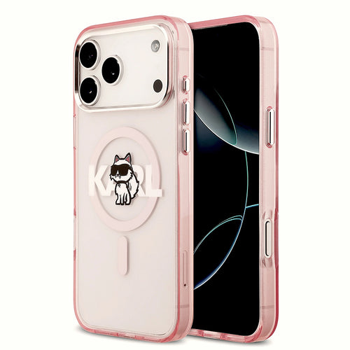 Husa pentru iPhone 17 Pro Max, Karl Lagerfeld IML Choupette Sketch Logo MagSafe (KLHMP17XHGCHGKBP), roz
