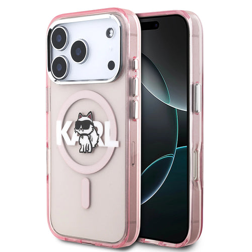 Husa pentru iPhone 17 Pro, Karl Lagerfeld IML Choupette Sketch Logo MagSafe (KLHMP17LHGCHGKBP), roz