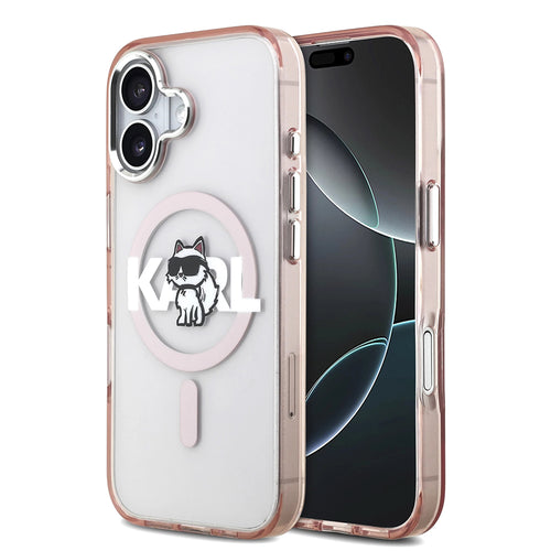 Husa pentru iPhone 17, Karl Lagerfeld IML Choupette Sketch Logo MagSafe (KLHMP17SHGCHGKBP), roz