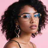 Techsuit Anti-Blue Light Glasses Reflex PC (3162), pentru Women, Rectangle, Metal Frame, AC Lens, Auriu