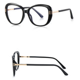Techsuit Anti-Blue Light Glasses Reflex PC (2265), pentru Women, Butterfly, TR90&Metal Frame, AC Lens, Black/Auriu