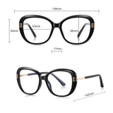Techsuit Anti-Blue Light Glasses Reflex PC (2265), pentru Women, Butterfly, TR90&Metal Frame, AC Lens, Black/Auriu
