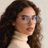 Techsuit Anti-Blue Light Glasses Reflex PC (2260), pentru Women, Oversize, TR90&Metal Frame, AC Lens, Black/Auriu