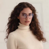 Techsuit Anti-Blue Light Glasses Reflex PC (2260), pentru Women, Oversize, TR90&Metal Frame, AC Lens, Black/Auriu