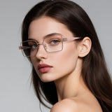 Techsuit Anti-Blue Light Glasses Reflex PC (3160), pentru Women, Rectangle, Metal Frame, AC Lens, Negru