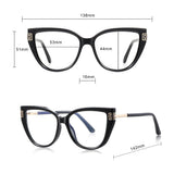 Techsuit Anti-Blue Light Glasses Reflex PC (2259), pentru Women, Oversized, TR90&Metal Frame, AC Lens, Negru